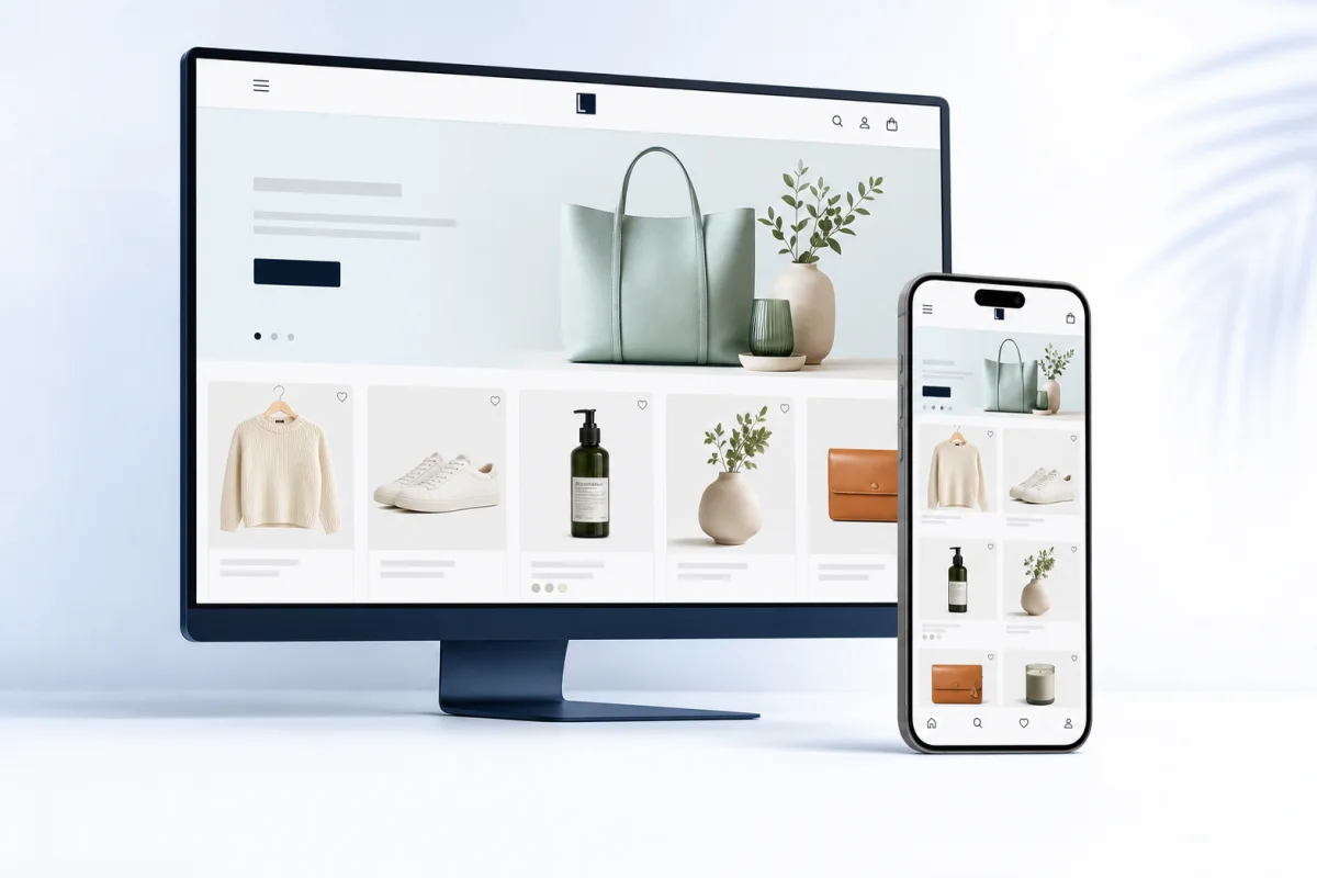Gestionale per Shopify con e-commerce visualizzato su computer e smartphone